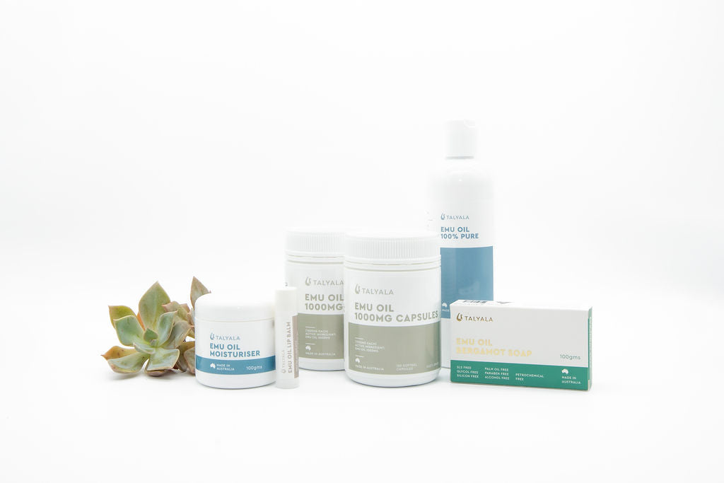 Pack Ten: 100g Moisturiser, 2 x Capsules, 250ml Pure Emu Oil,  Emu Oil Soap  & Lip Balm Stick